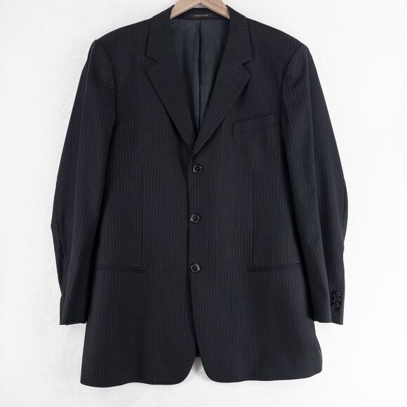Emporio Armani Sean Line Blazer Mens 46 Wool Blend Dark Navy Blue 3 Button Italy - Picture 1 of 12